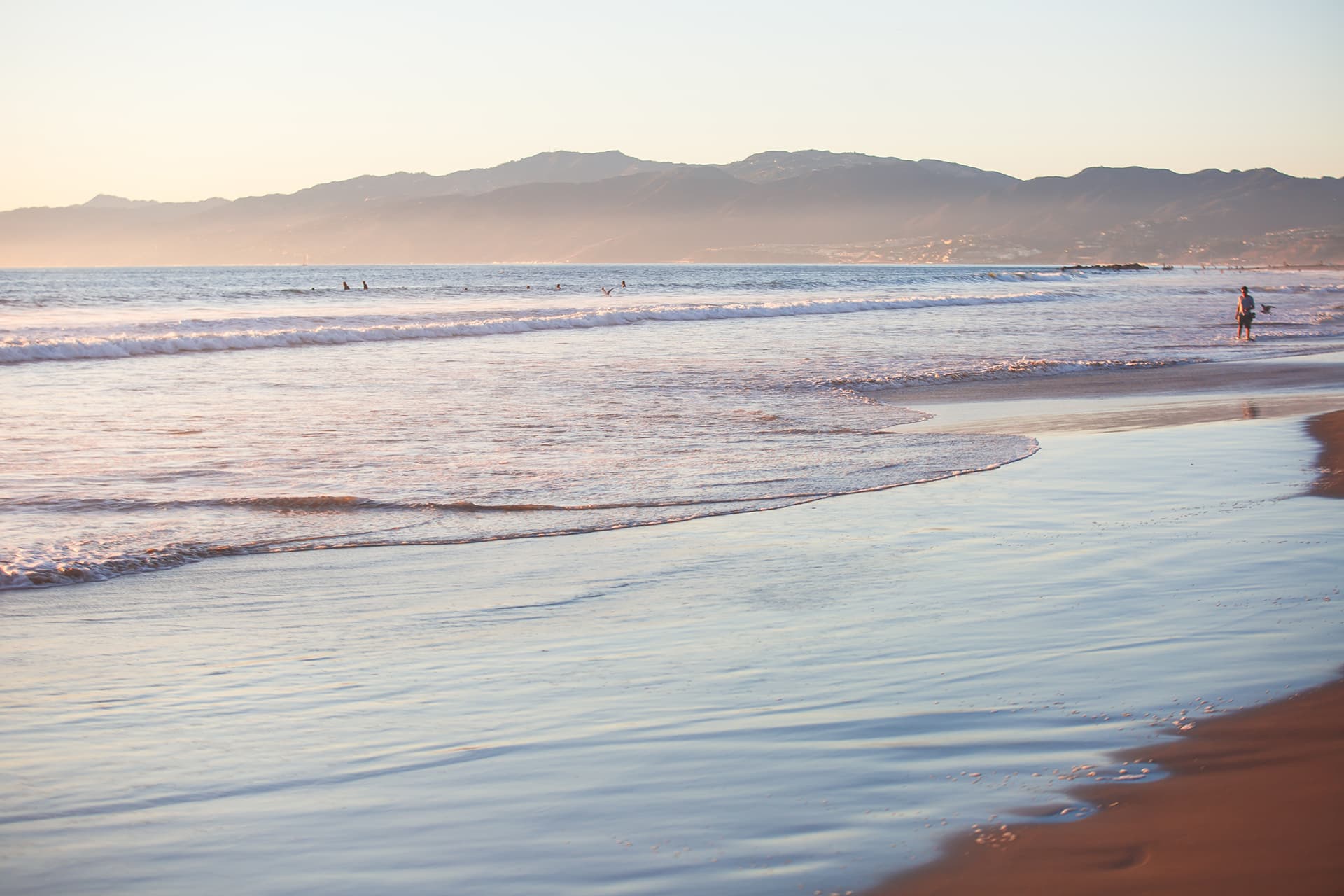 View of Venice Beach on sunset, with Pacific Ocean, Venice, Los Angeles County, California, United States